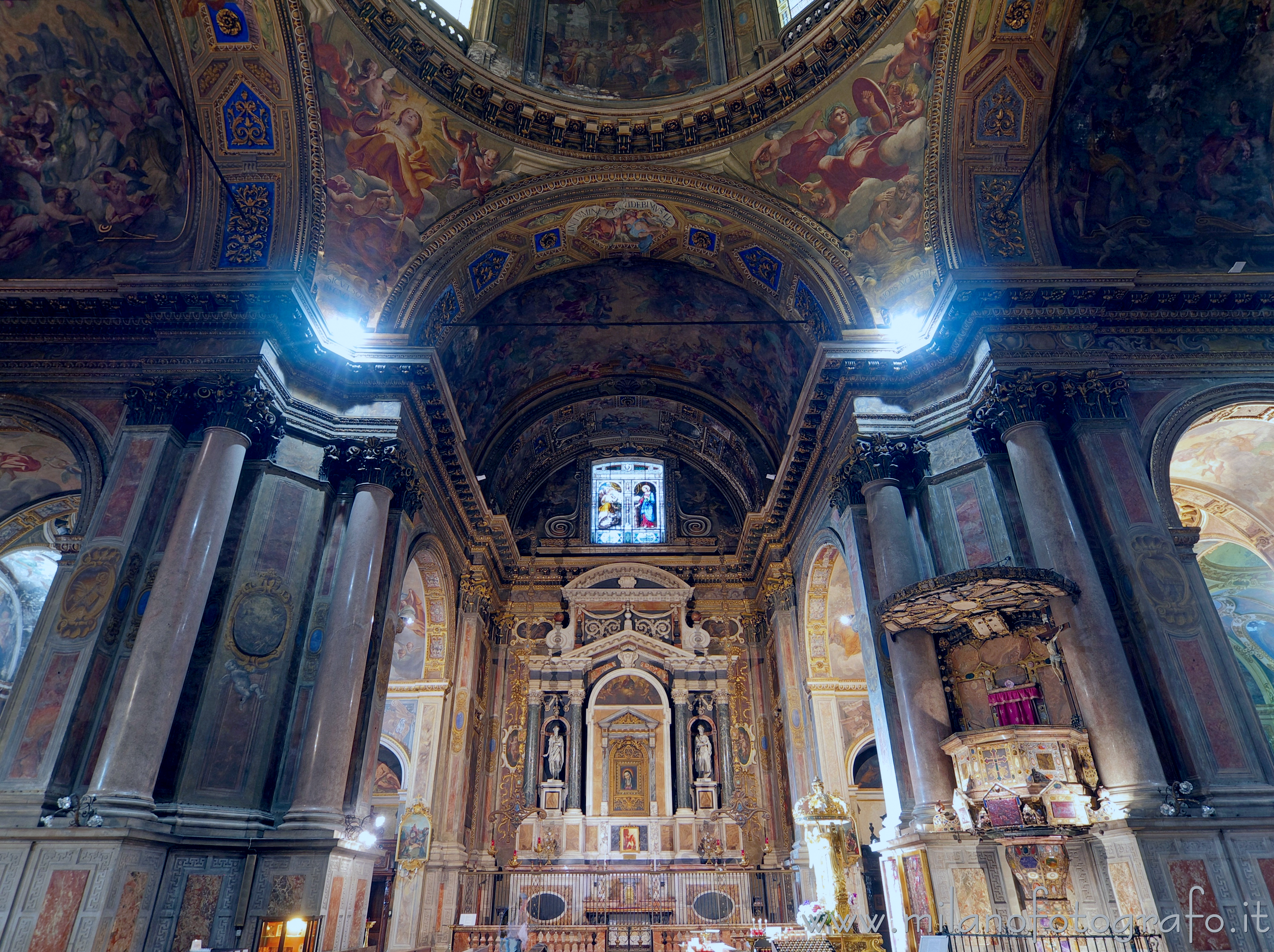 Milan (Italy) - Looking towards the chapel of Our Lady of Sorrows in the Church of St. Alexander in Zebedia